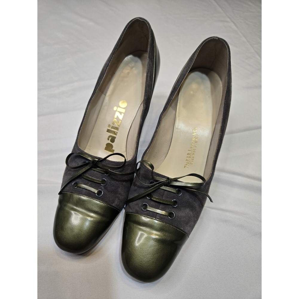 Vtg Palizzio Suede Leather Cap Toe Pumps Women's 7‎ AA Narrow Lace Up Bow Heels